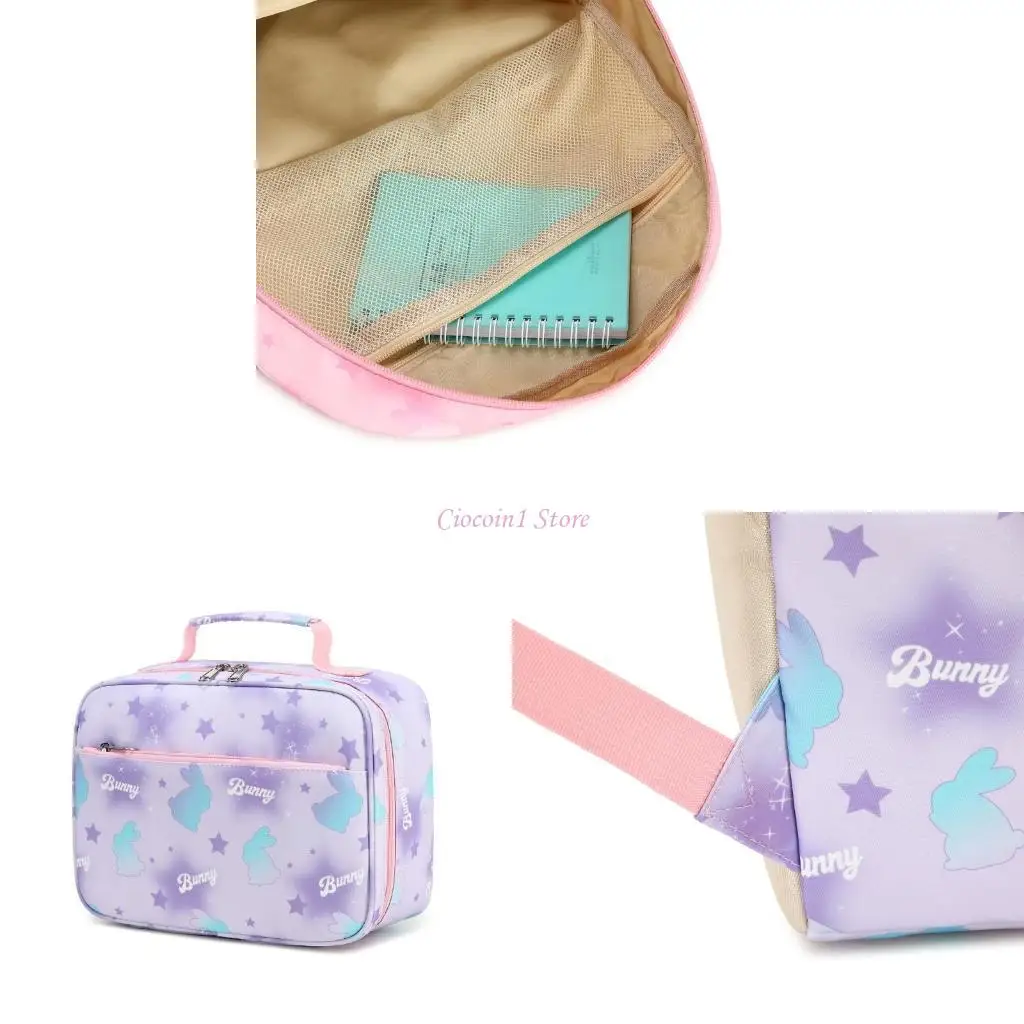 

Y1UB 2pcs Rabbit Printed Backpack for Girls Book Bag School Bag Princess Girl Backpacks with Lunch Bag