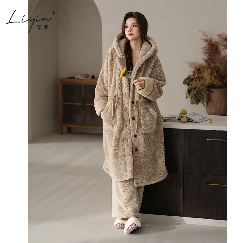 

Pjs Set Women's Pajama Set Thicken Robe Women's Warm Winter Pajamas Fashionable Home Clothes, Pajamas Cute and Soft Pajama Set