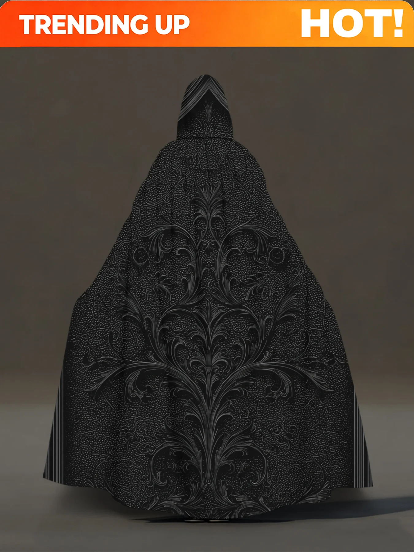 Customization 1pc 1pcs Medieval Hooded Robe - Full-Body Black Floral Print Hooded Cloak Suitable For Cosplay, Witch Costume, Ren