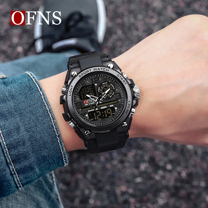 OFNS Hot sale Top Men\'s Watches 5ATM Waterproof G Style Outdoor Military Sport Wristwatch Quartz Watch for Men LED Digital Clock