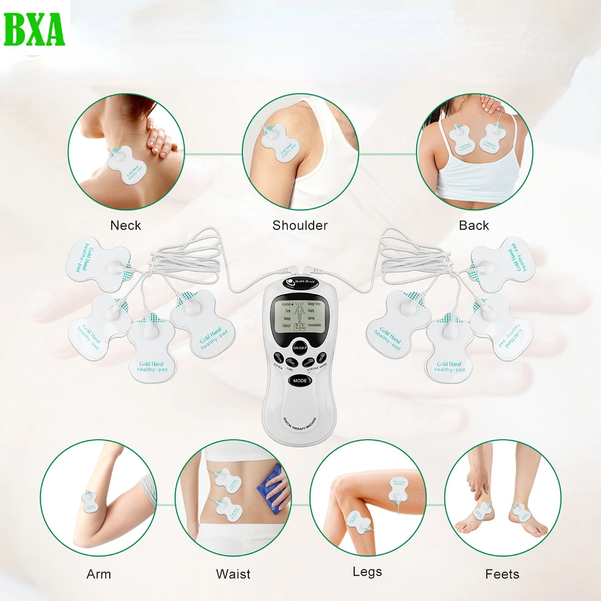 Estimulador muscular elétrico multilíngue, EMS Dezenas, Acupuntura, Massageador Facial e Corporal, Terapia Digital, Ferramenta de Massagem Herald, 8 Modos