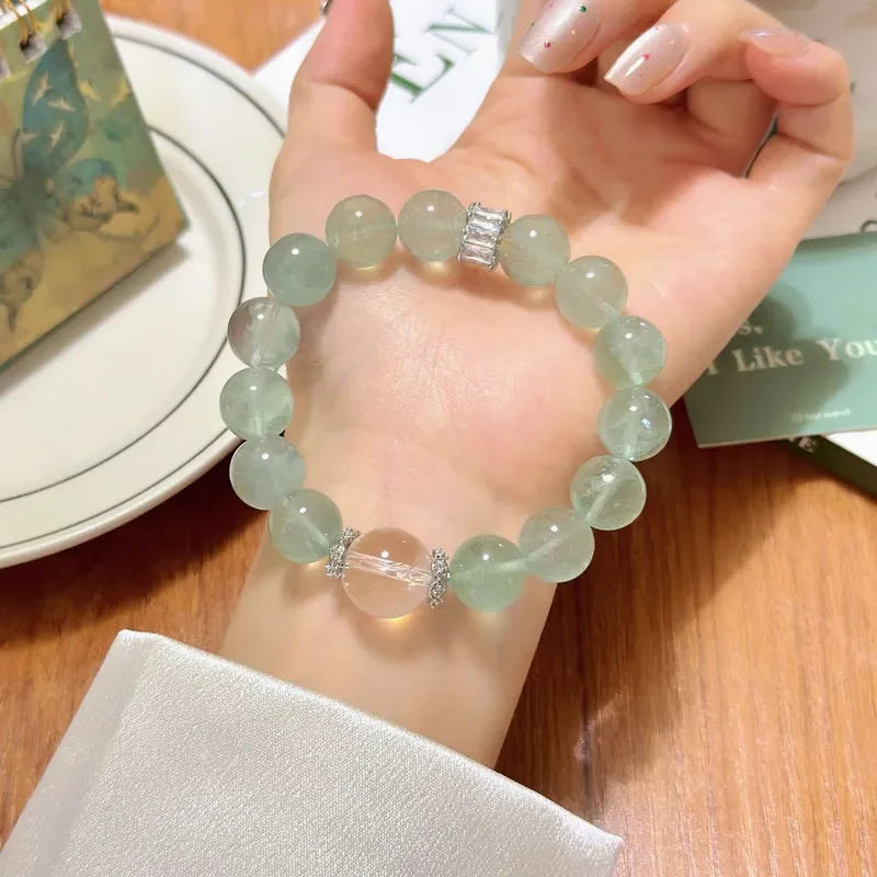 [Mint Green Treasure] Natural Green Fluorite Bracelet Xiaohongshu Same White Crystal Clear Dew Ice Transparent Bracelet