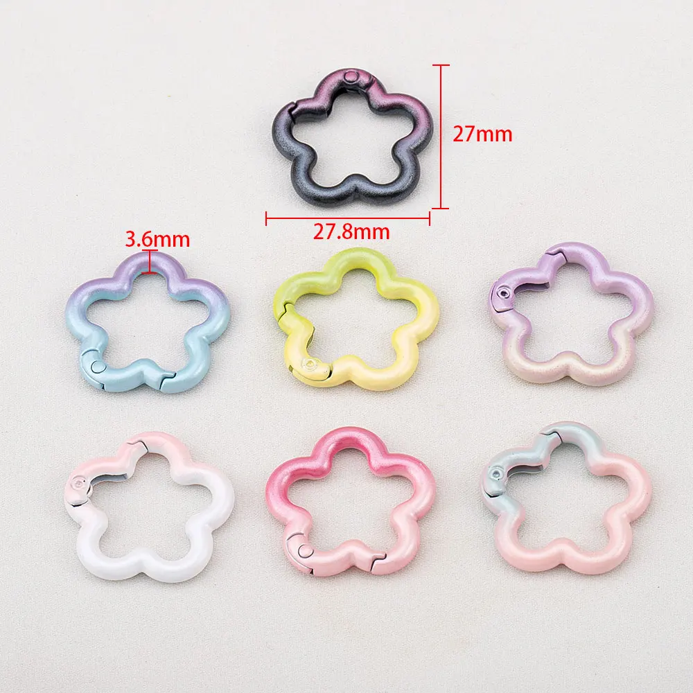 1/5pcs Alloy Pearlescent gradient plum blossom Spring Buckle Open Ring Backpack Chain Key Chain Accessories For DIY Jewelry Hook