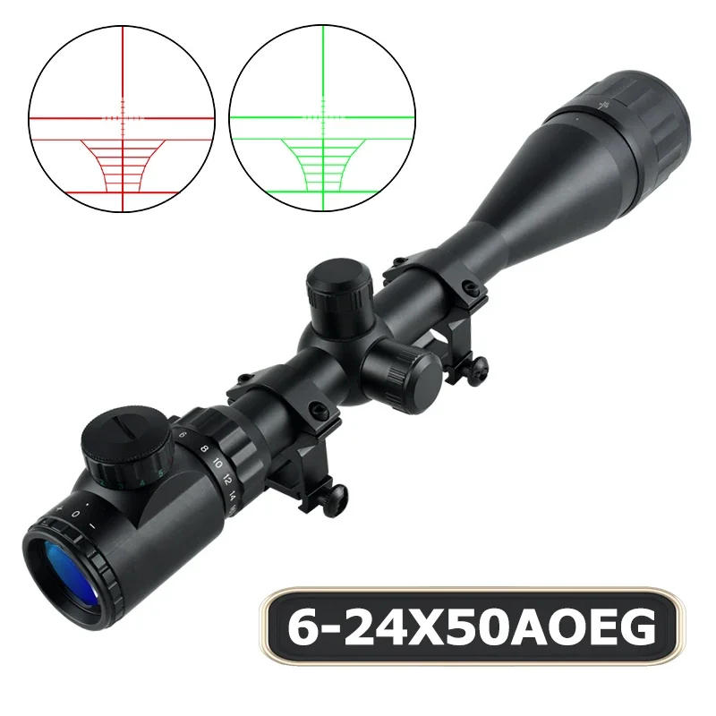 

6-24x50AOEG Long-range Optics Riflescope Red/Green Reticle Reflex Scopes Sniping Hunting Airsoft Rifle Scope Tactical Accessory