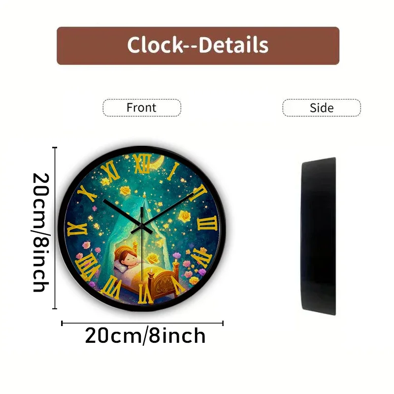 Fairy Tale Dream Cartoon Round Silent Hanging Wall Clock, Suitable For Living Room, School, Study Room,Bedroom, Children's Gifts