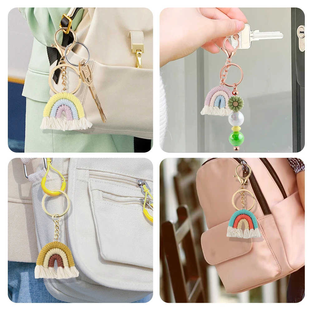 New 1Pc Fashion Bohemian Tassel Rainbow Keychain For Women Creative Design Cotton Handmade Key Chain Handbag Couple Gift