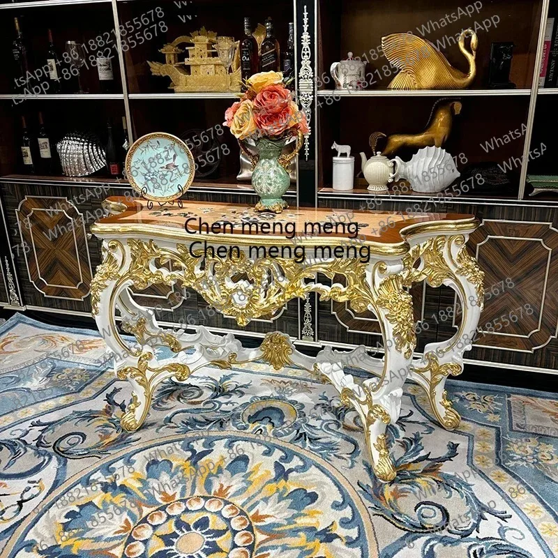 French European solid wood carving flower decoration table palace luxury villa shell veneer entrance table