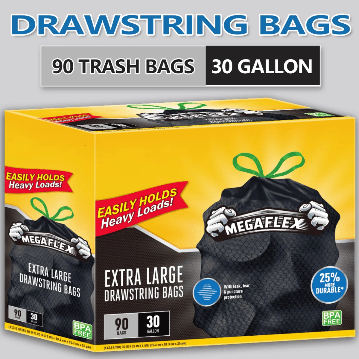 

Xtratuff Extra Large Kitchen Drawstring Trash Bags 30 Gallon Black Trash Bag Unscented 90 Count Garbage Bags Strong Rubbish Bag