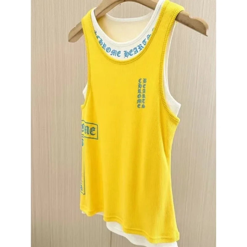 

Spring Dopamine Color Cross Sanskrit Sling Fashion Design Tank Top for Women 2024 Spring/Summer New Slimming Two Piece Set