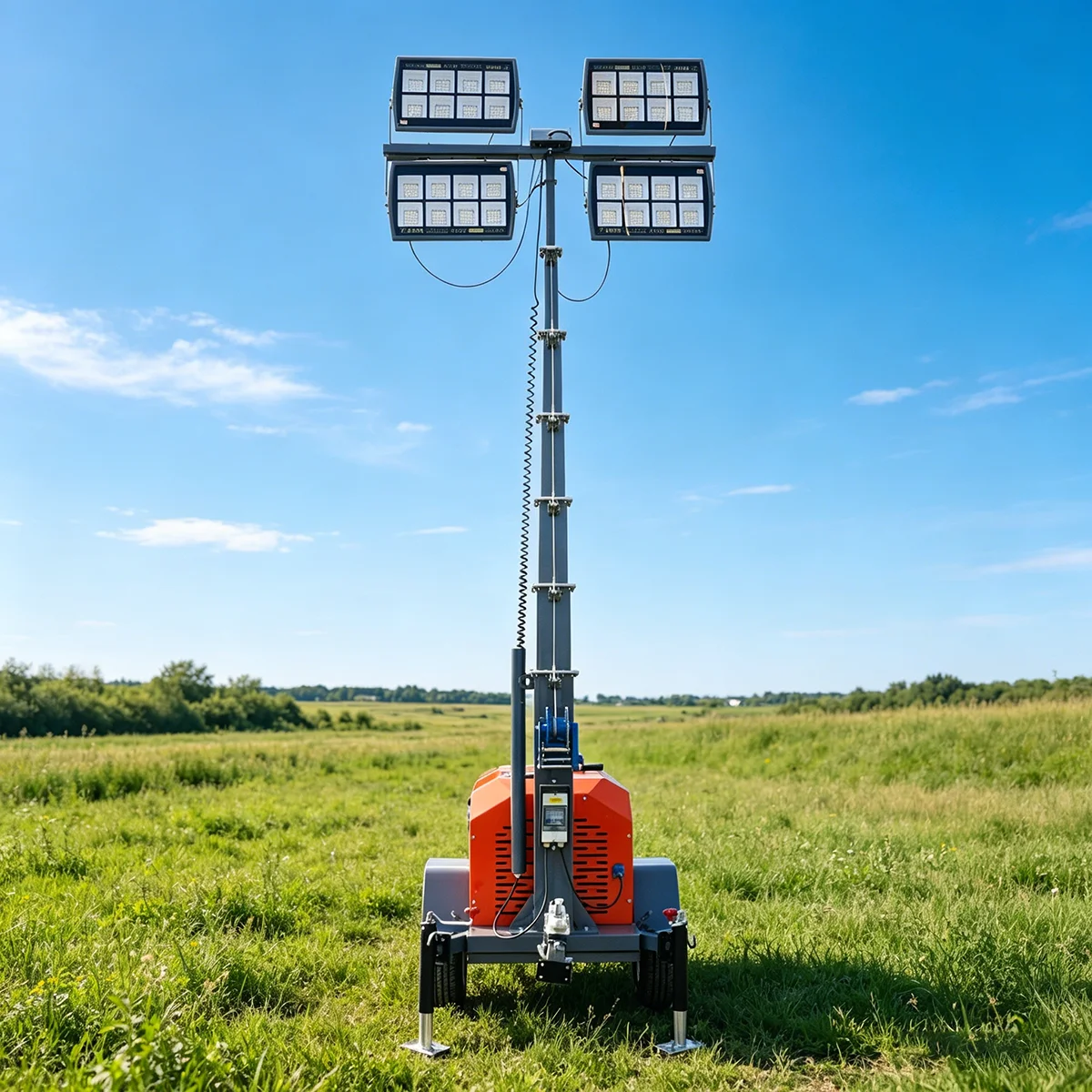 Mobile Flood Light Tower Diesel Generator Low Noise Shock Absorbing Base Farm Harvest Municipal Emergency Illumination Machine