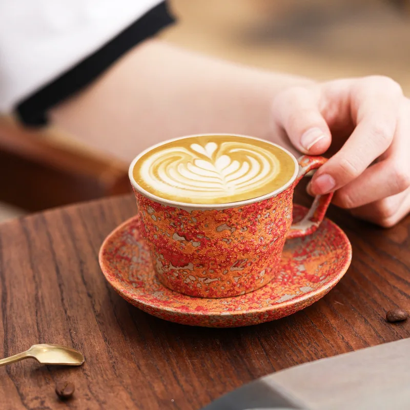 YFY Nordic style ceramic coffee cup saucer light luxury high-end latte flower cup high value coffee cup saucer