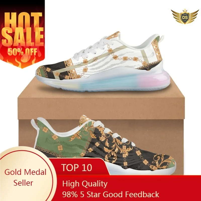 

Black And Whte Design Casual AF Cushion Shoes For Women Gold Chain Zapatillas Mujer Elegantes Dropshipping