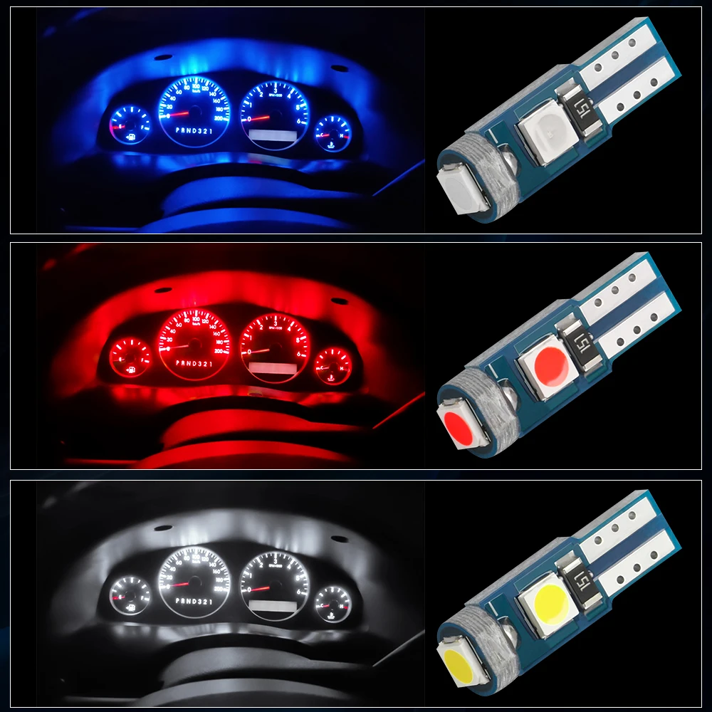 Guadsun 4PCS Car Dashboard Lights LED T5 W3W 2835 3SMD Bulb Auto Reading Instrument Panel Lamp Interior Light White Blue 12V