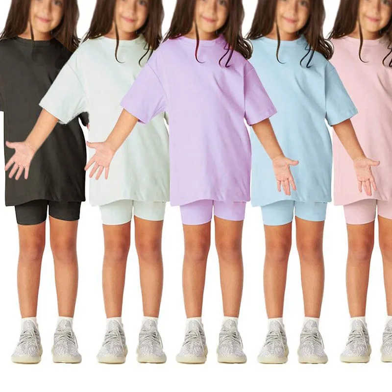 

Children 2Pc Casual Short Sleeve Shorts Sets Summer Kids Clothes Boy Girl Baby Tee Pant Outfits Soild Color Tracksuits 1-8 Years