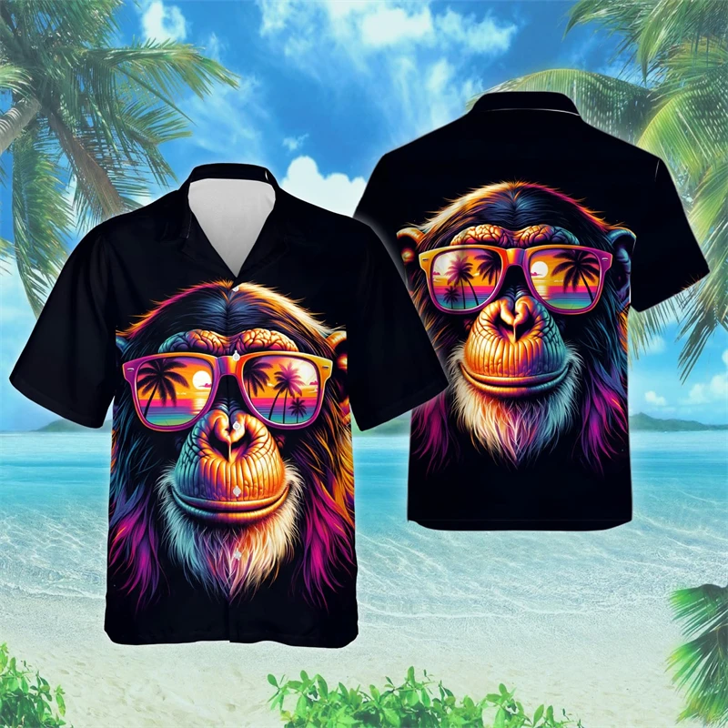 Lustige Affe 3d gedruckt Strand hemden lässig Hawaii Strand hemd Hip Hop männlich Kurzarm niedlichen Tier Frauen Blusen Knopf Tops