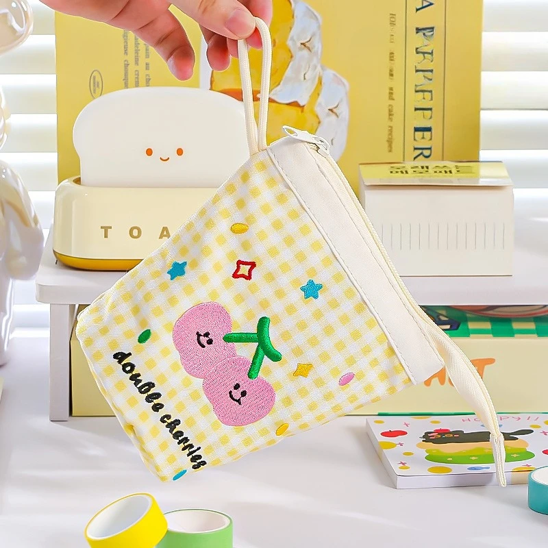2025 New Kawaii Checkered Pen Holder Dopamine Color Pencil Organizer Japanese Aesthetic Desk Stationery Pen Holders Kids Gift