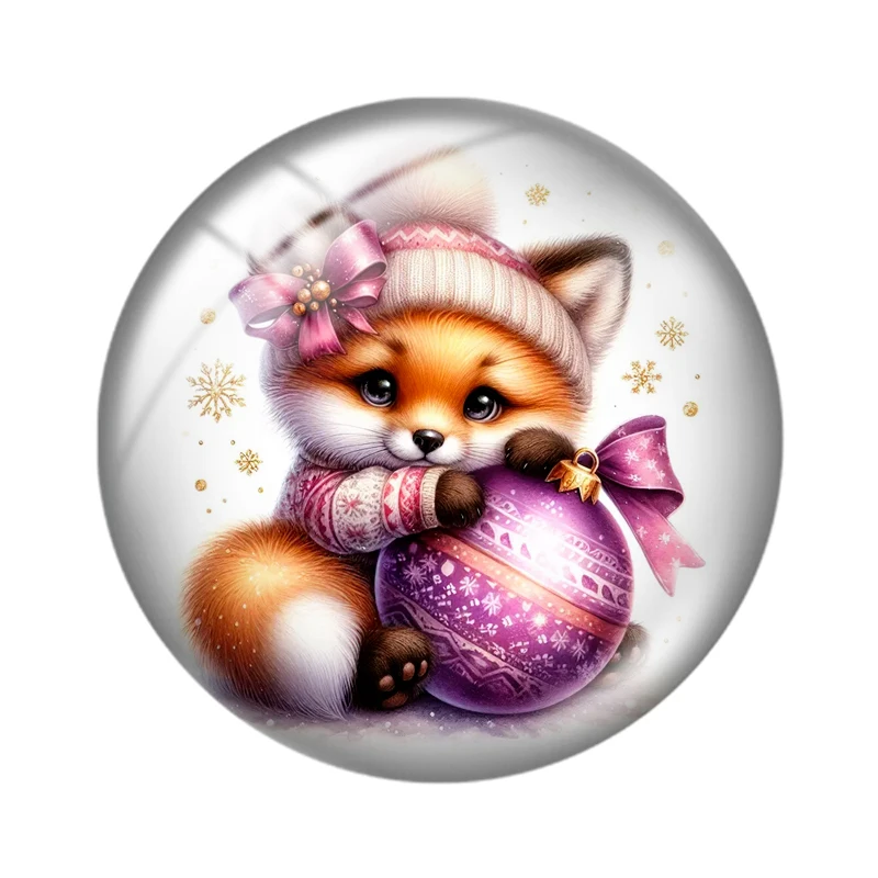 Watercolour Christmas fox 10pcs 12mm/18mm/20mm/25mm Round photo glass cabochon flat back Making findings for bracelets