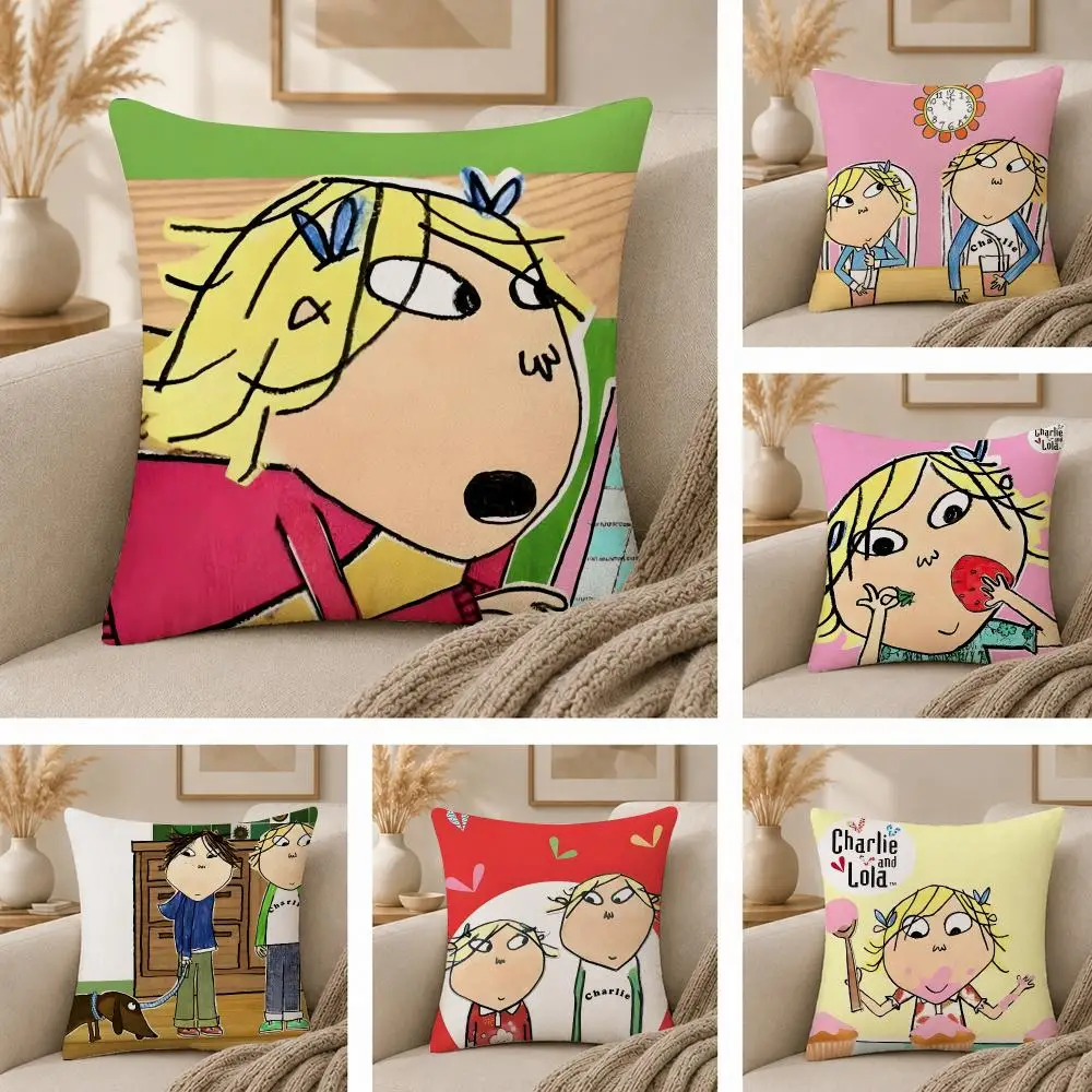 Charlie and Lola anime Cushion Cover  Plush Fabric Soft Double Sided Print Sofa Cushion Cover Throw Pillow Covers
