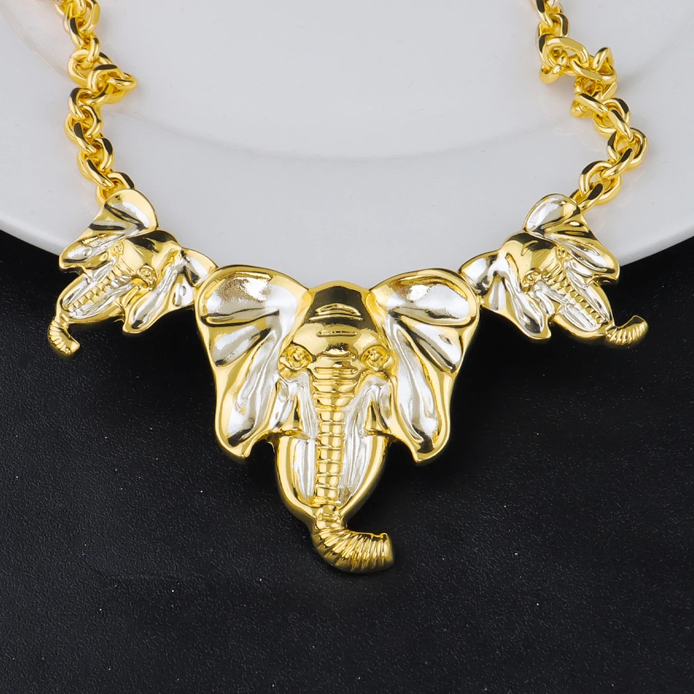 

luxury gold plated woman jewerly set Dubai Gold Color Elephant Bracelet Ring Earrings Necklace Set For Women Party Gift