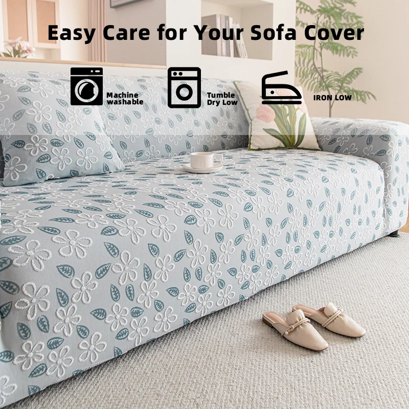 1pc Floral Embossed Stretch Sofa Cover, Elastic All-inclusive Couch Slipcover, Machine Washable Furniture Protector