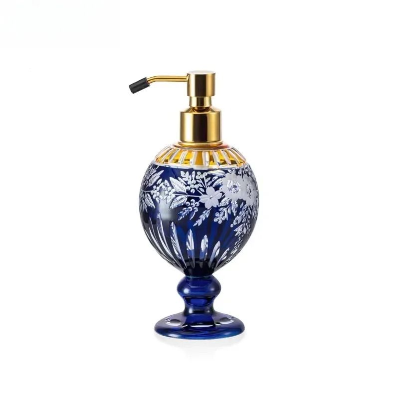 Handcrafted Royal Blue Stained Glass Hand Soap Dispenser with Cast Brass Soap Pump Bathroom Pump Dispenser for Hotel