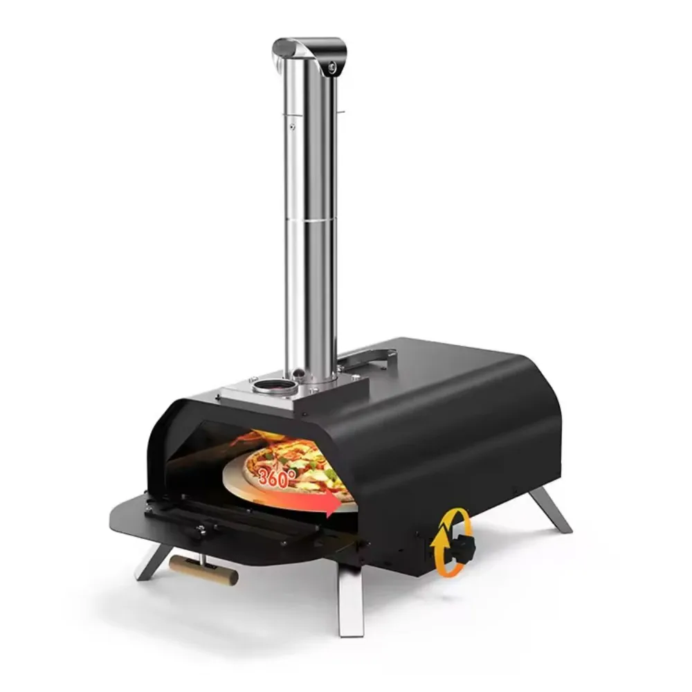 Multi-Fuel Manual Rotating Wood-Fired Pizza Oven - Portable Stainless Steel Chimney, Wood Pellet, Camping/Backyard