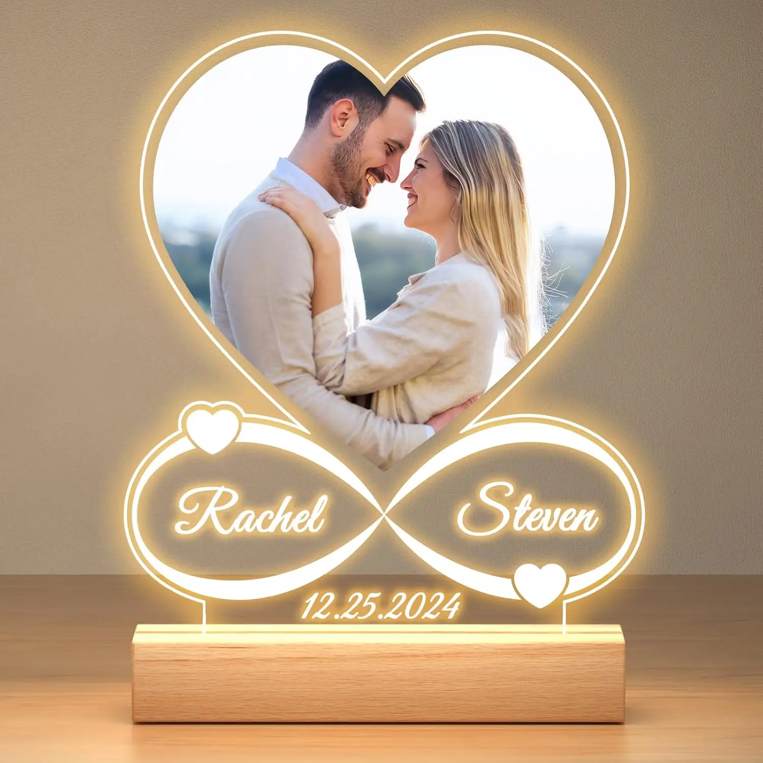 

Custom Couples Gifts Acrylic Plaque Picture Frame Personalized Acrylic Lamp Photo with Night Light Anniversary Wedding Gifts