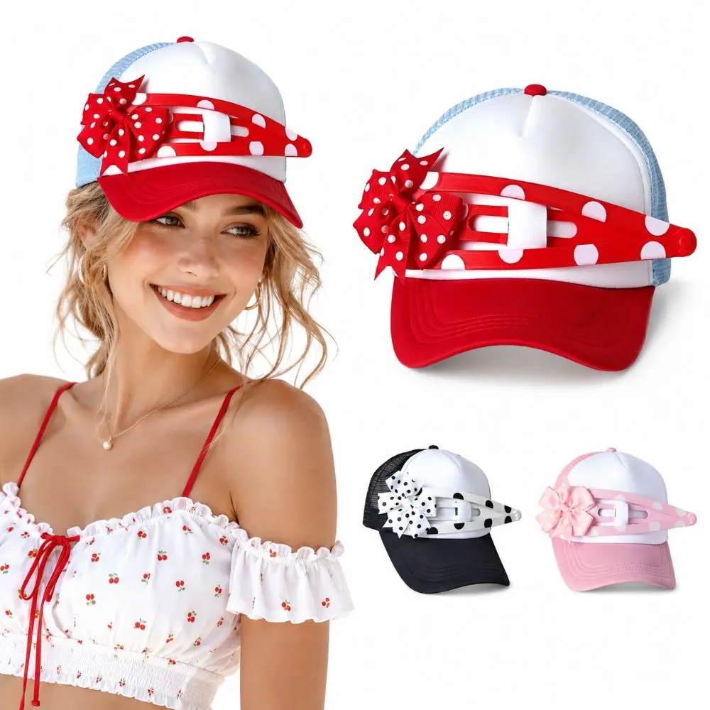Polka Dots Bow Hair Clip Baseball Cap Breathable Lightweight Peaked Cap Fashion Versatile Exaggeration Hot Girl Sun Hat Unisex