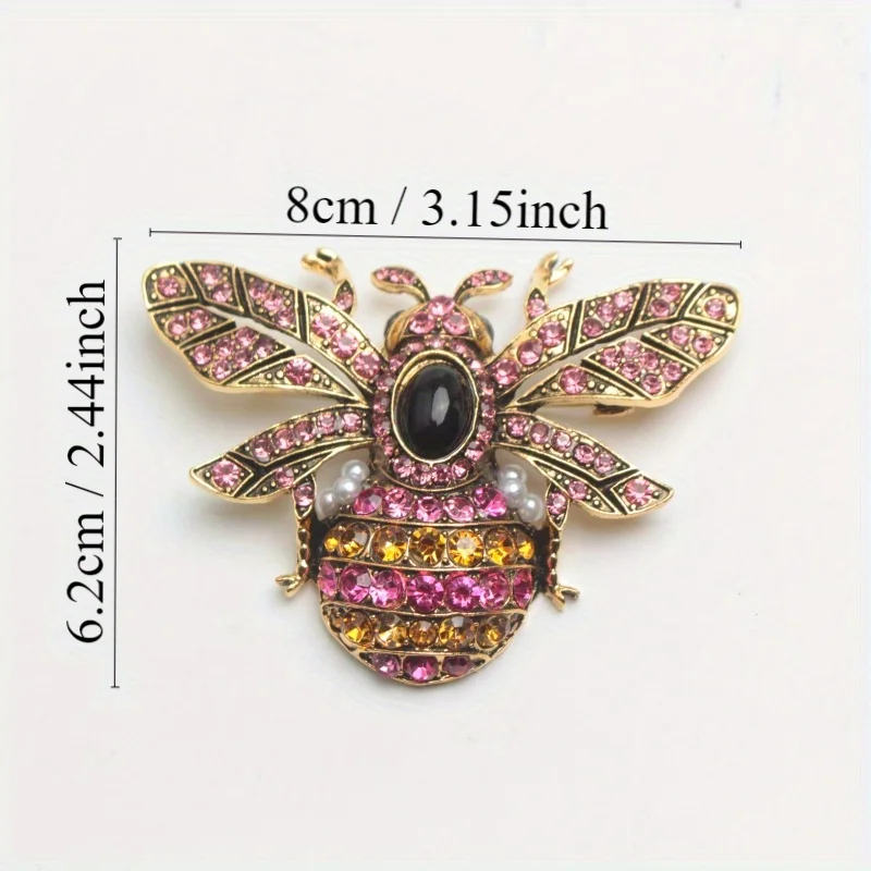 Large Vintage Rhinestone Pearl Brooch Animal Insect Bee Corsage for Men and Women Decorative Gift Pins