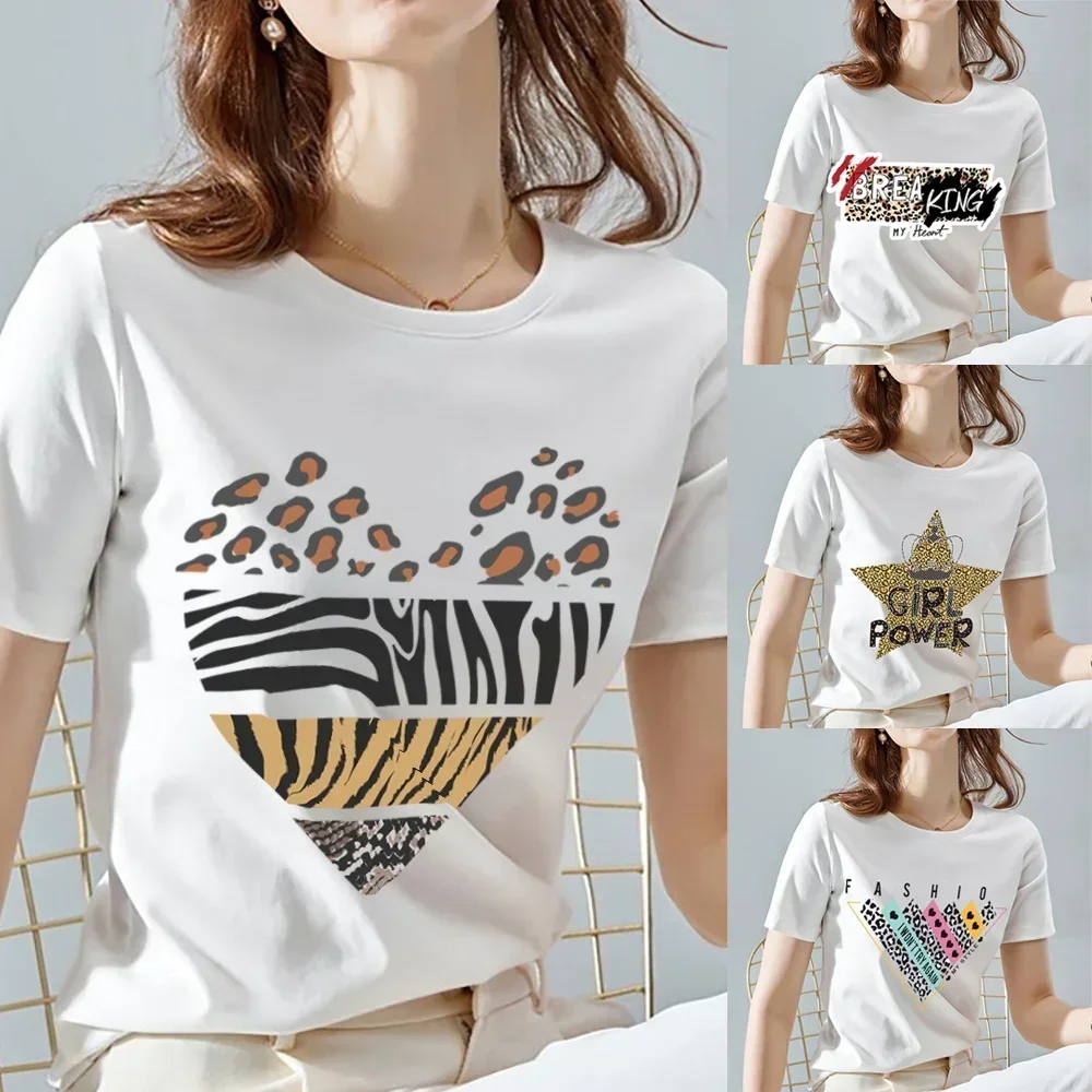 T- Shirt Women Summer New Short Sleeve Leopard Print Clothing Girl T-Shirt Harajuku Graphic Clothing Women\'s Top Women Clothing