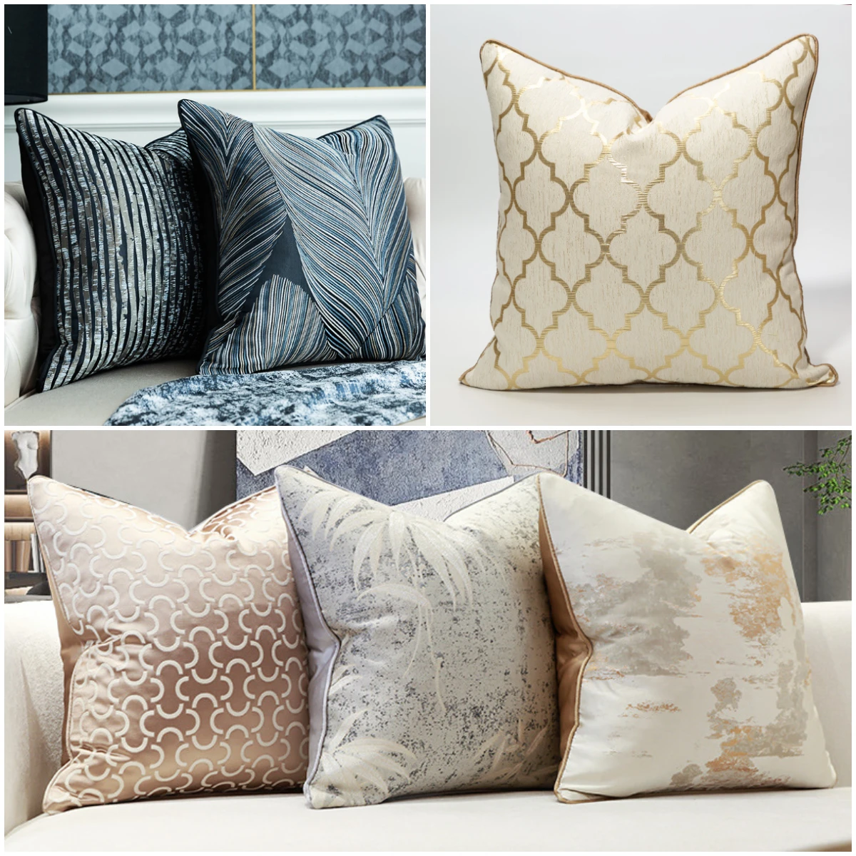 Gilded Gold Luxury Modern Decorative Cushion Covers Heavy Thick Jacquard Stripes Geometry Nordic Fashion Pillows Case Sofa Couch