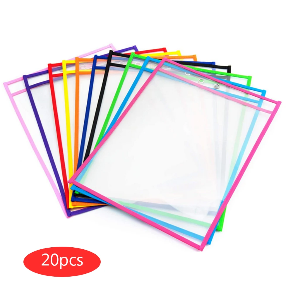 Bolsos apagáveis secos reutilizáveis, Transparente Write and Wipe, Drawing Board, Loja Ticket Holder, Saco De Armazenamento De Arquivos, 20Pcs, 12Pcs, 10Pcs