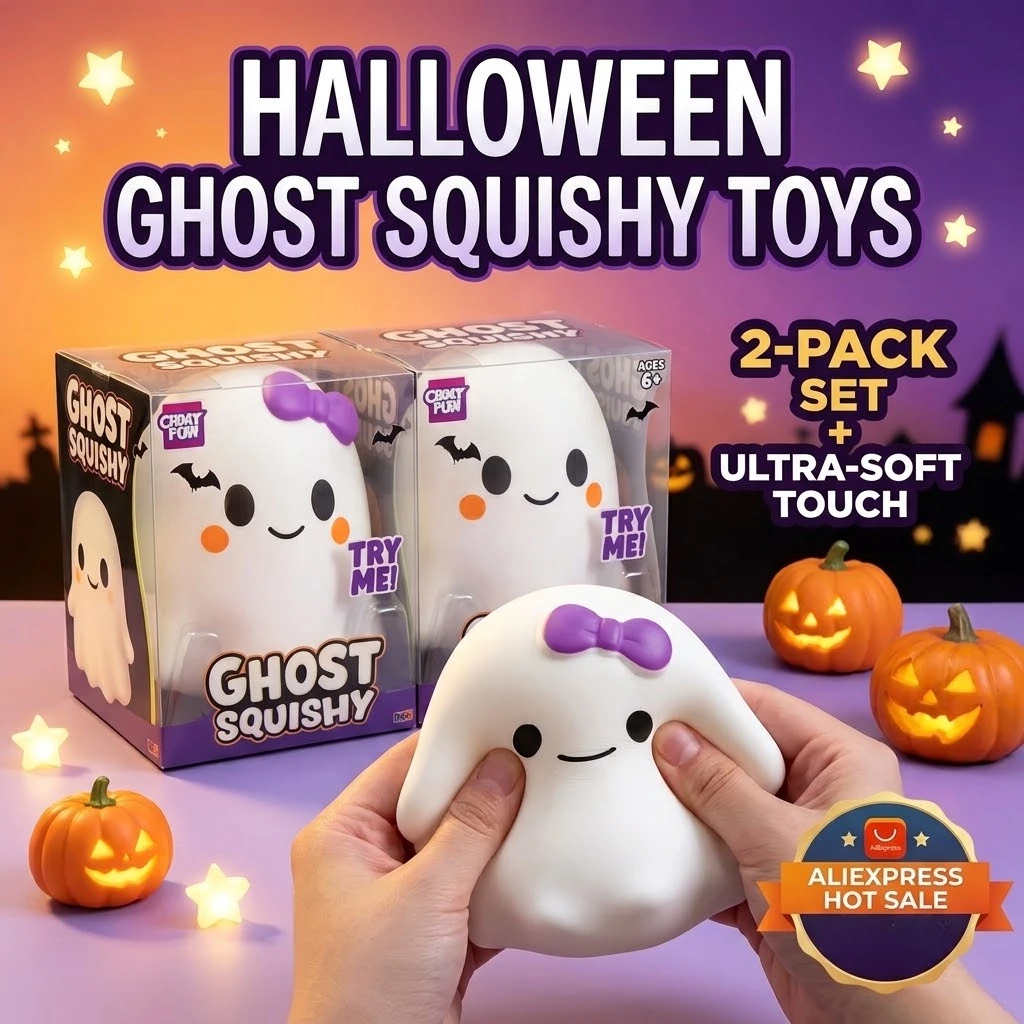 Halloween Smiley Ghost Squeeze Toy, Bow Round Slow Rebound Stress Relief Squishy Doll Kids Party Gift Pendant