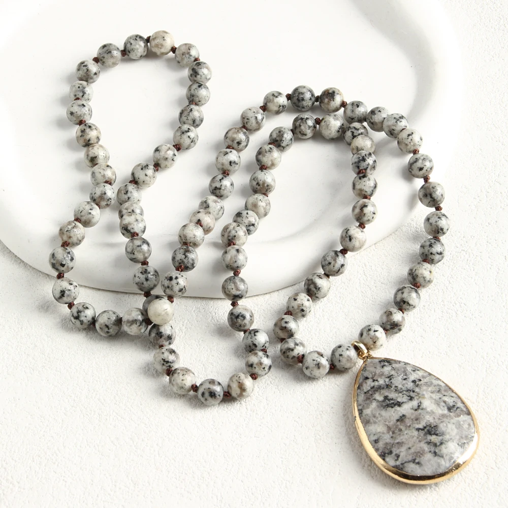 Fashion Bohemian Jewelry 8mm Stone Knotted Stone Drop Pendant Necklaces For Women Jewelry
