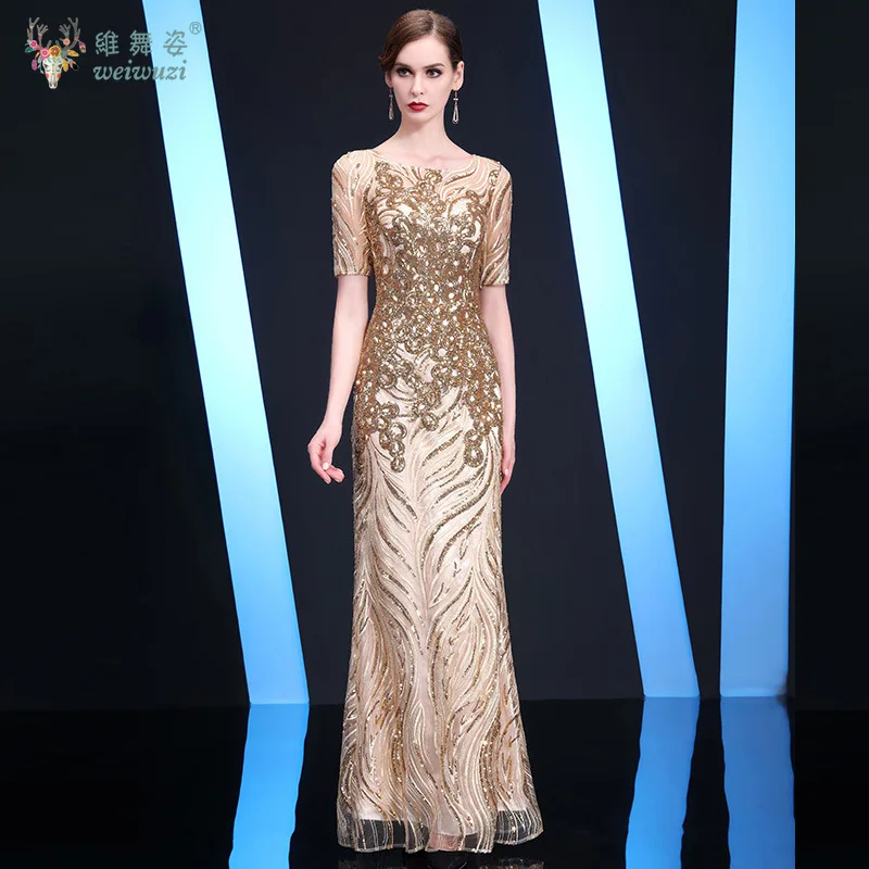 2025-new-elegant-and-fashionable-sequin-bead-embroidery-round-neck-slim-fit-high-waisted-evening-dress-host-performance-costume
