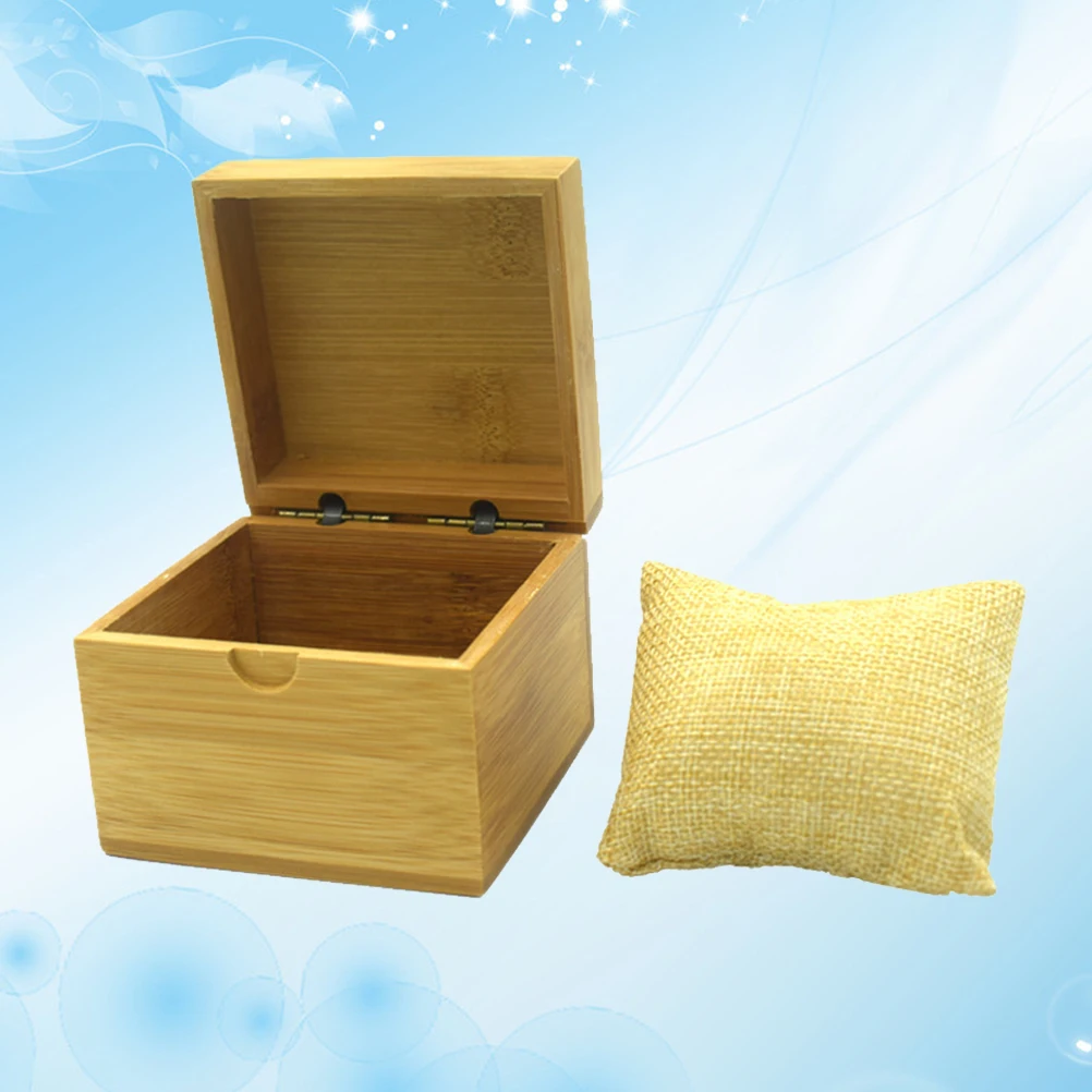

Watch Box Holder Bamboo Watch Organizer Storage Box Jewelry Bracelet Storage Gift Case (Bamboo Watch Box + Linen Pillow)
