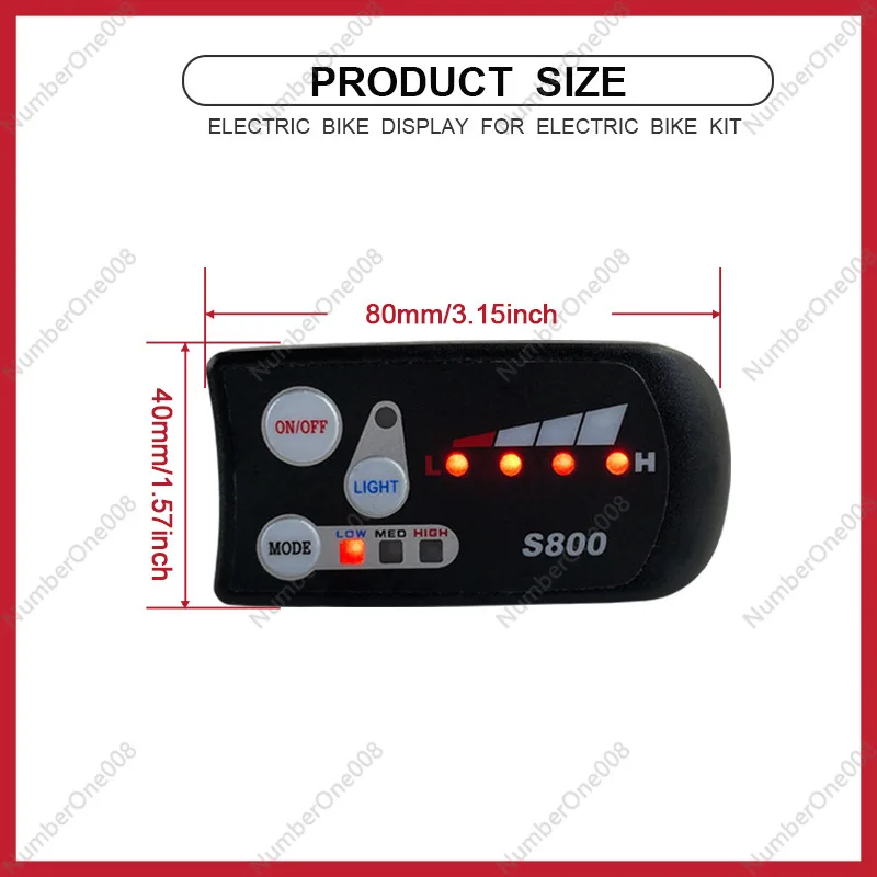 LED Meter S800 for Bicycle Mountain Bike Lithium Battery Modification, Waterproof Connector Is Suitable for 24V, 36V, 48V