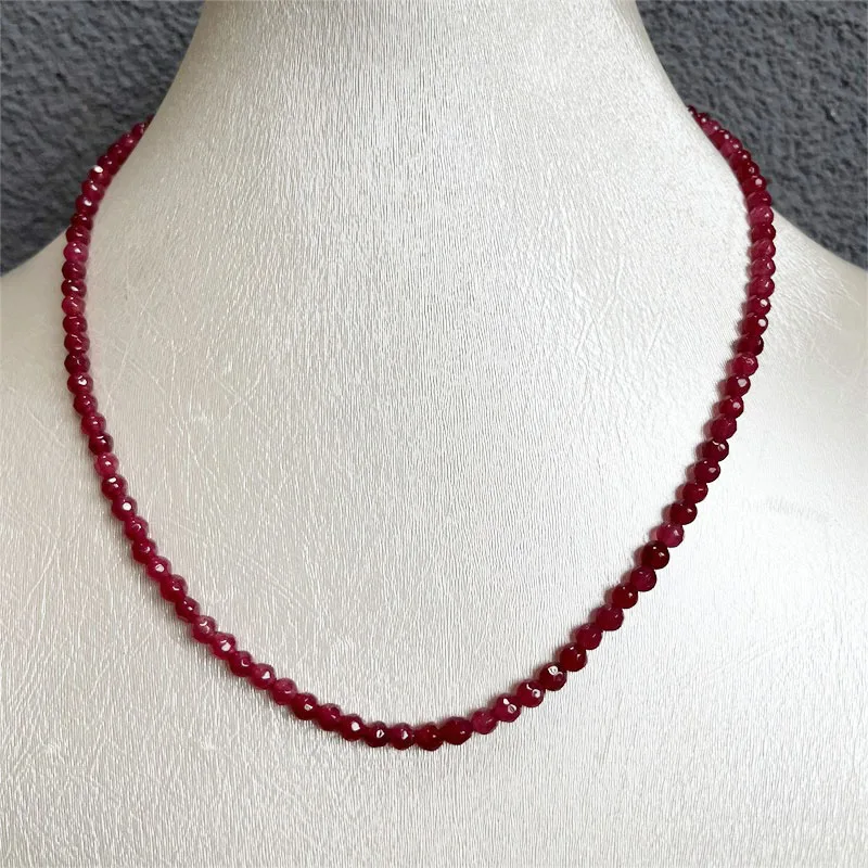 4*4MM Faceted Round Red Ruby Jade Necklace 1/3/6Strands Adjustable Multilayer Bead Chain Choker for Prom Gift