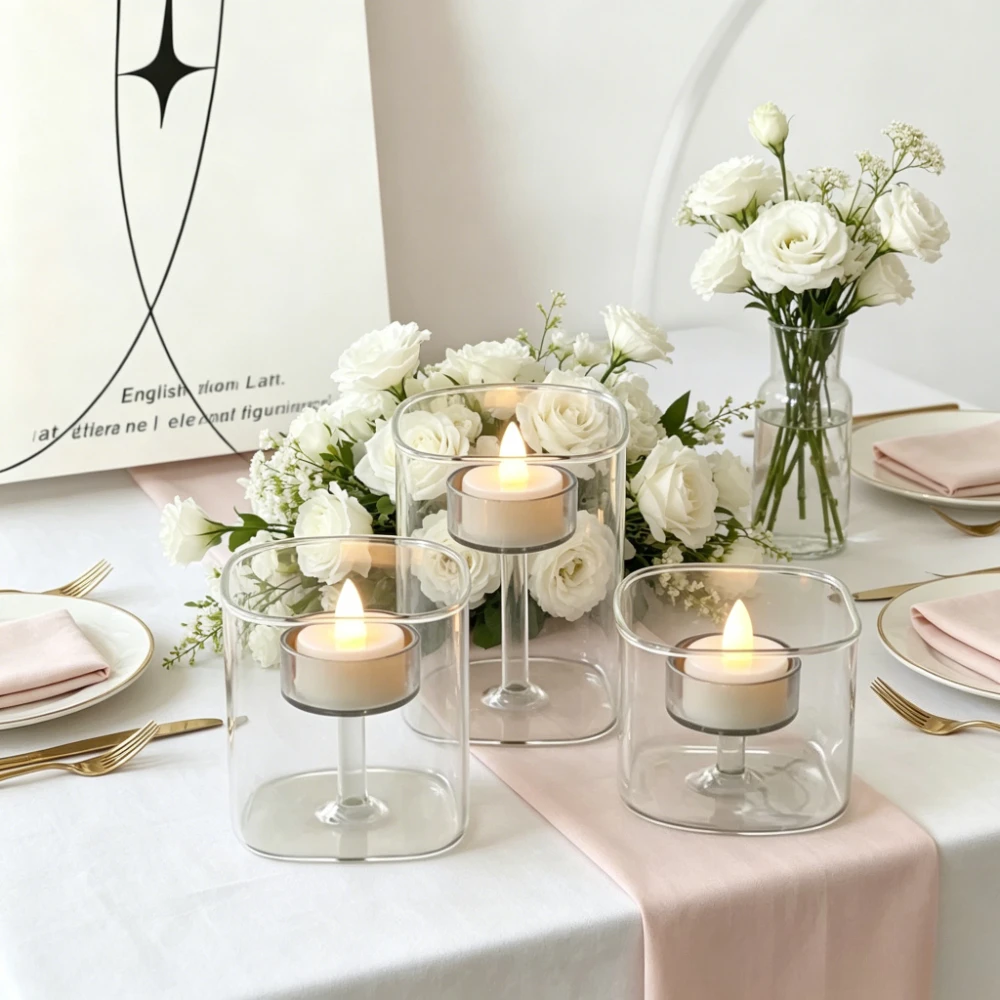 Modern Double Layer Glass Candle Holder European-style Windproof Candlestick for Dinner Home Decor Wedding Table Decor