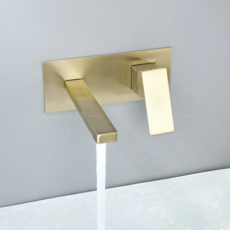 Wall Mounted Lavatory Basin Mixer Tap Sink Single Handle Faucet Bathroom Brushed Gold Luxury Hot Sale