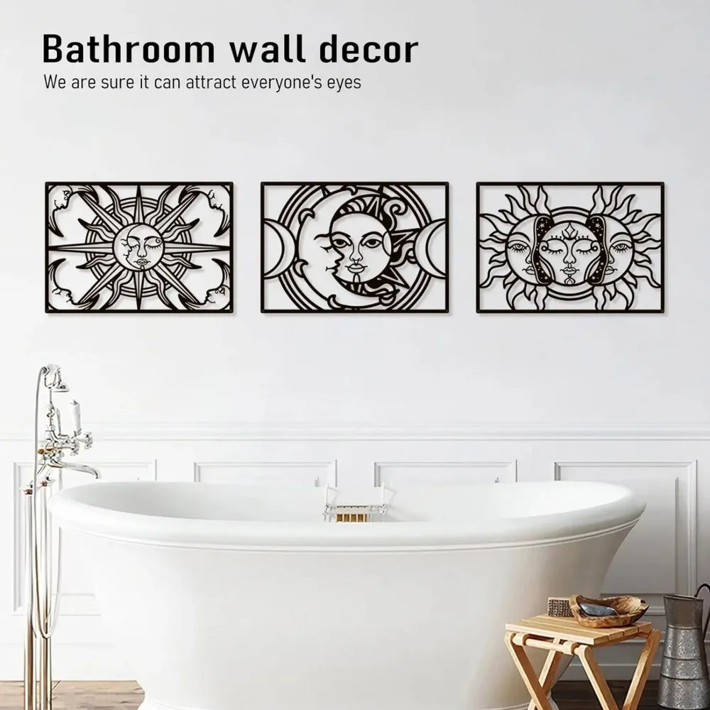 CIFBUY Black Sun Moon Iron Wall Art Metal Sculpture Rust Proof Outdoor Home Garden Hanging Decor Gift Plaque Sign