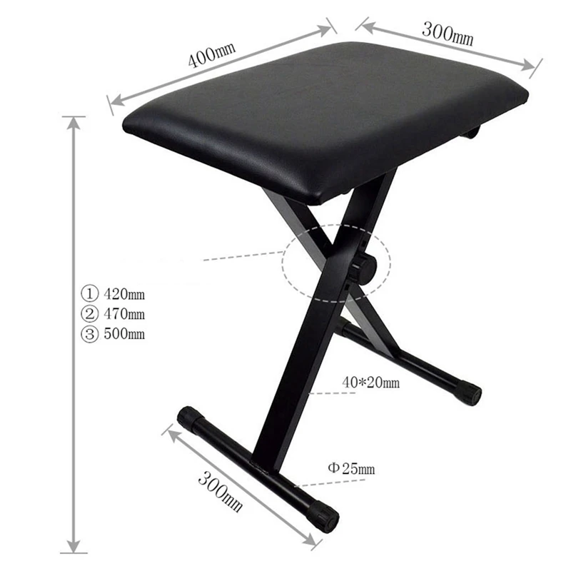 Keyboard Bench Adjustable Piano Bench X-Style Foldable Piano Stool Collapsible Chair With Black Padded Cushion