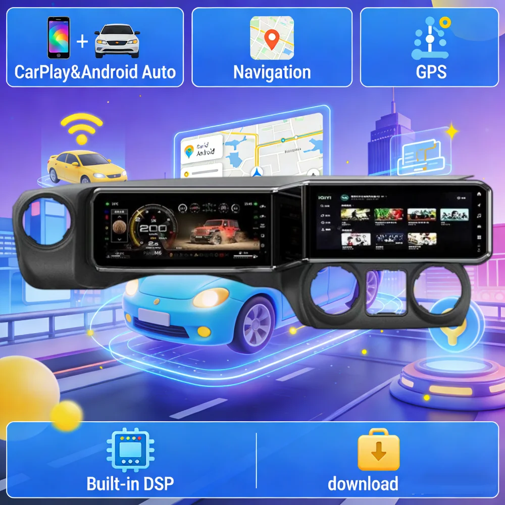 24.6 Inch Dual Screen Android Auto Stereo + Digital Cluster For Jeep Wrangler JK 2010-2017 Car Radio Multimedia Player DSP Navi