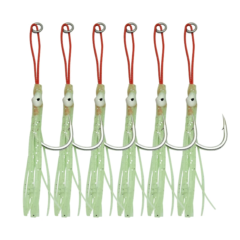 4pcs/lot Jig Assist Hook Single Hook jiging hook  Metal Jig High Carbon Steel With Feather Fishing Jig Hook