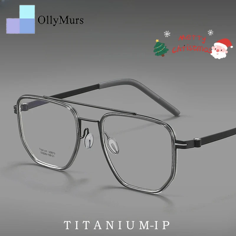 

OLLYMURS ультра-легкие модные титановые очки с двойной заметкой в оправе для мужчин в стиле ретро, роскошные оптические женские очки по рецепту, очки