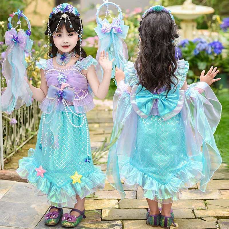 

Anime Lolita Dress for Girl Sequin Bling Costume for Kids Girl Fish Beauty Birthday Party Halloween Clothing Princess Outfit