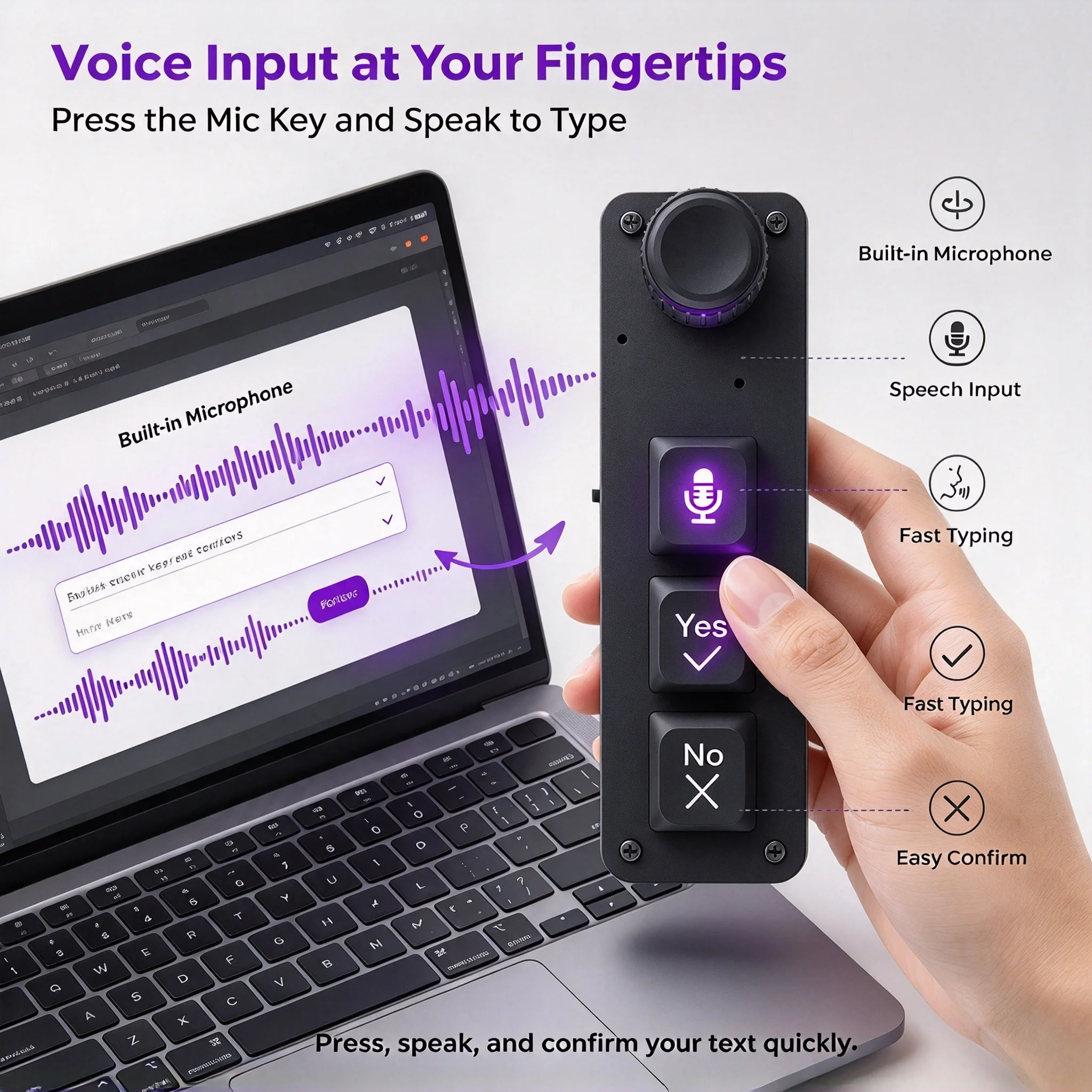 3-Keys Wired/Wireless Portable AI Voice Programming Mini Keyboard Ergonomic Design Mechanical Office Stylish Mini PC Keyboard