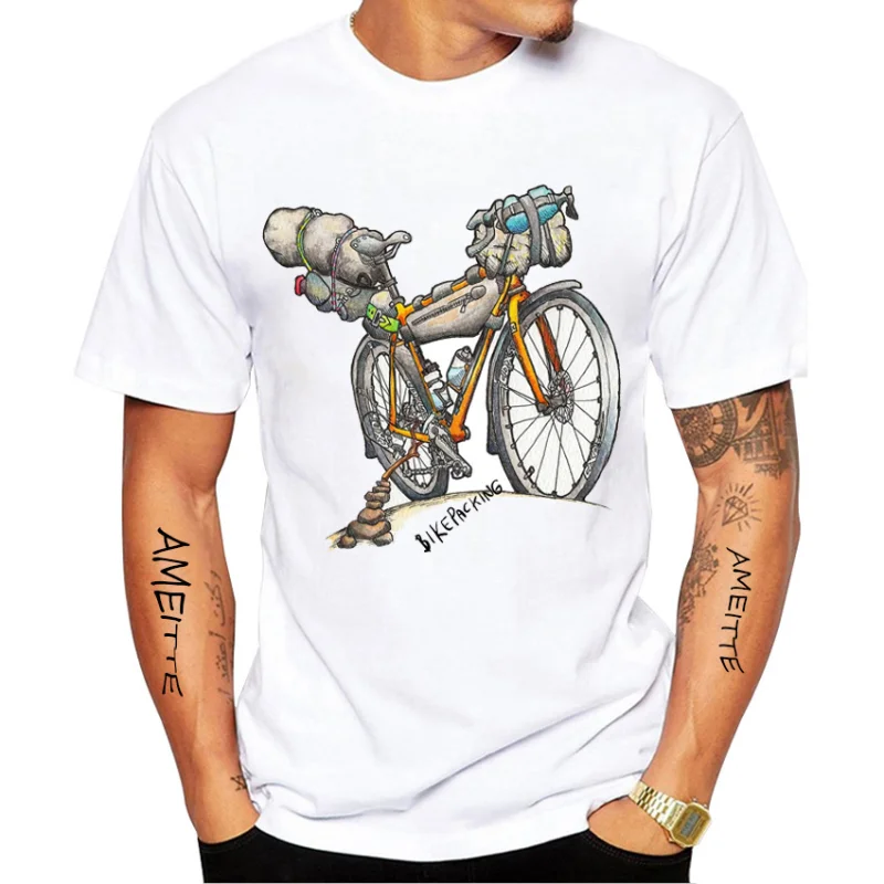 Summer men\'s short sleeved bicycle 3D printing road bicycle sports white casual vintage T-shirt top