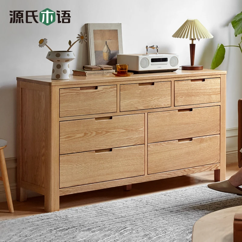 Yhl Solid Wood Chest of Drawers 7-Drawer Cabinet Oak TV Bench for Bedroom Furniture Simple Drawer Locker