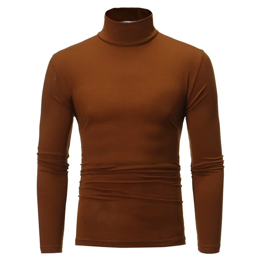 Autumn Mens High Quality Knitted Turtleneck Sweater Slim Fit Long Sleeve Anti-pilling Pullover Solid Color Trend Men
